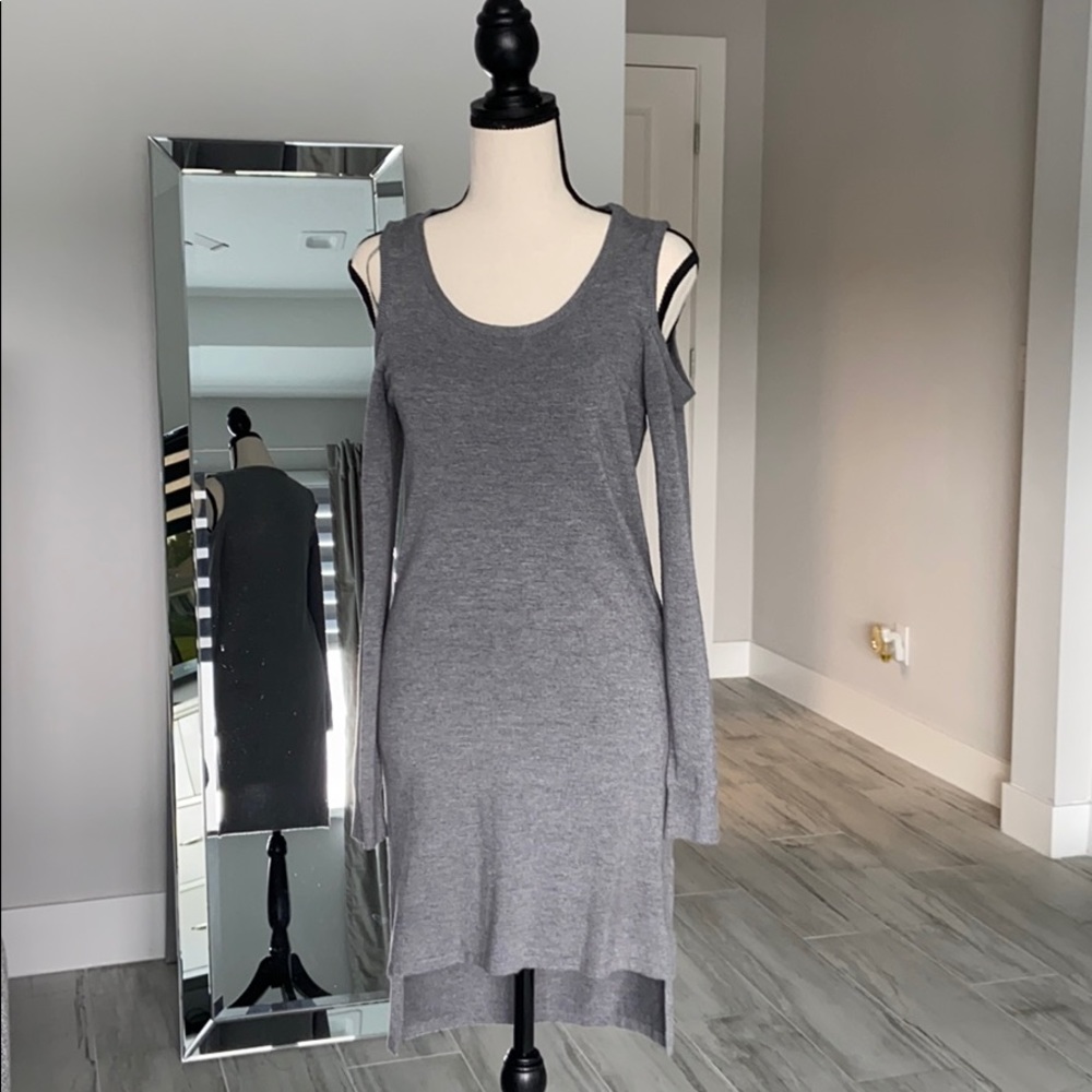 Soft Cold-Shoulder Knit High-Low Dress, Small